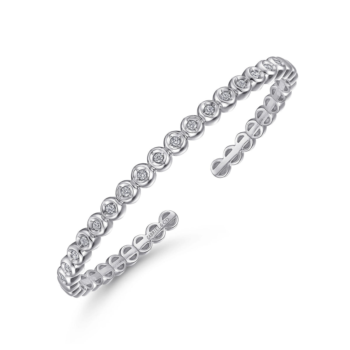 14K White Gold Diamond Station Open Bangle — Gabriel & Co. BG4611-65W45JJ
