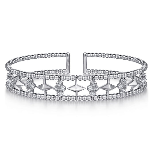 14K White Gold Bujukan Diamond Cluster and Gold Pyramid Cuff Bangle — Gabriel & Co. BG4615-6W45JJ