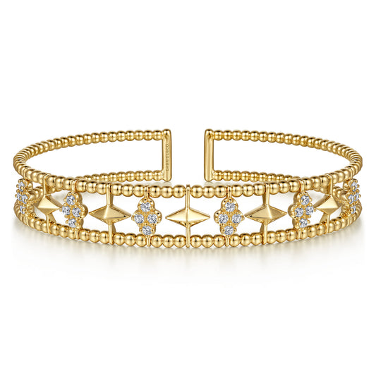 14K Yellow Gold Bujukan Diamond Cluster and Gold Pyramid Cuff Bangle — Gabriel & Co. BG4615-6Y45JJ