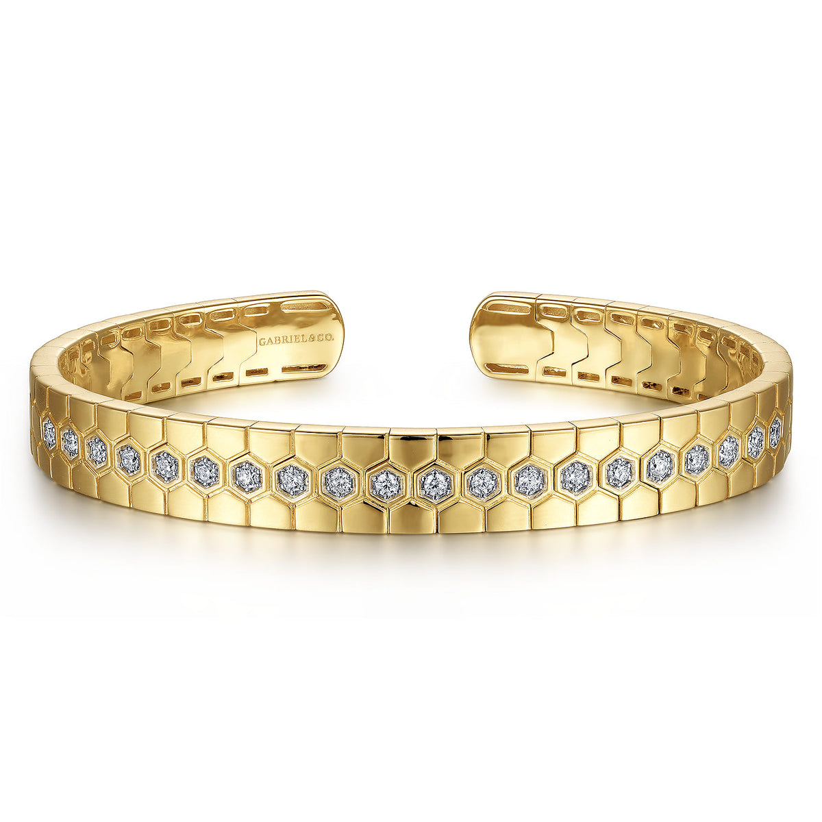 14K Yellow Gold Diamond  Bangle with Hexagon Pattern — Gabriel & Co. BG4617-65Y45JJ