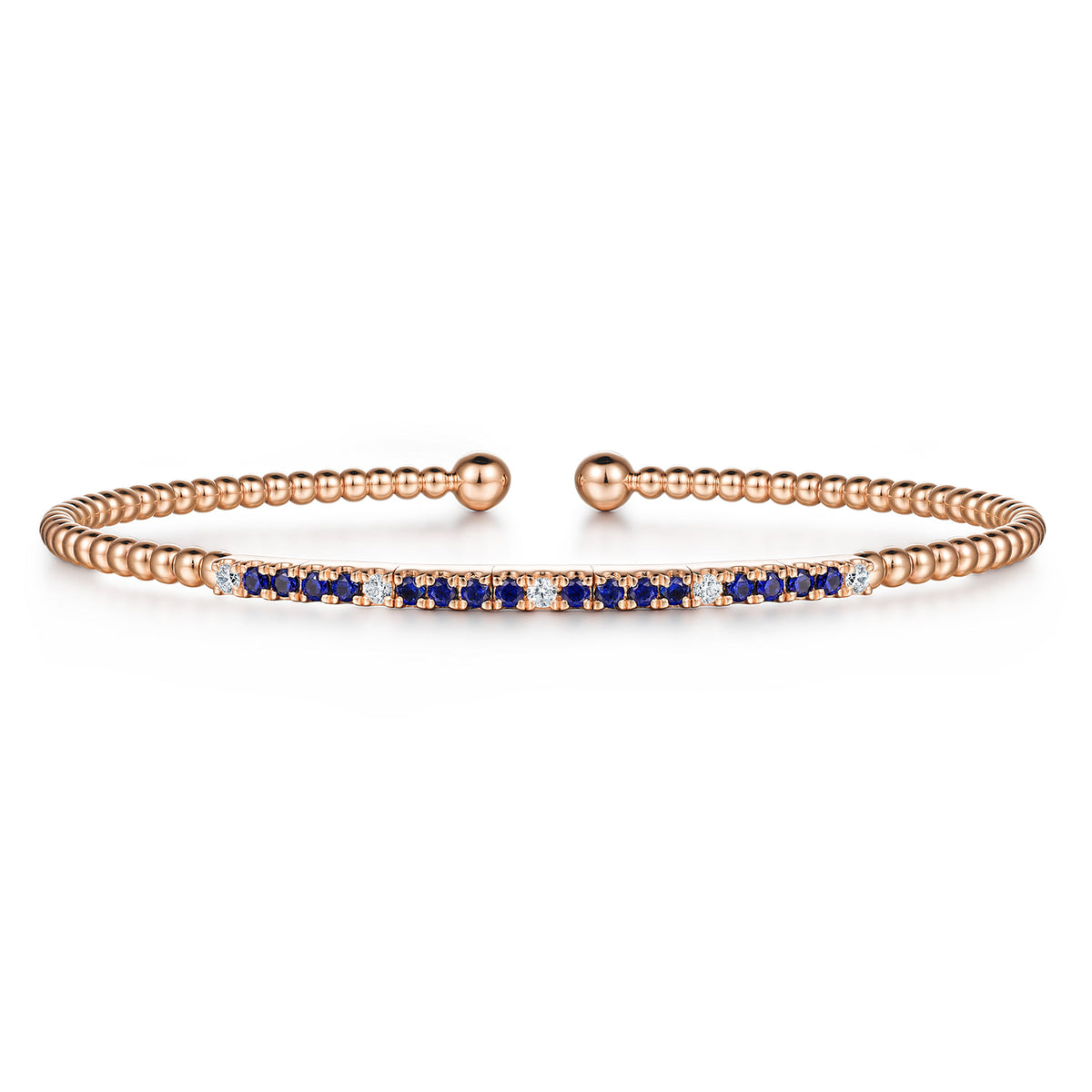 14K Rose Gold Bujukan Diamond and Blue Sapphire Cuff Bracelet — Gabriel & Co. BG4702-62K45SA