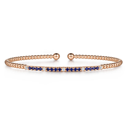 14K Rose Gold Bujukan Diamond and Blue Sapphire Cuff Bracelet — Gabriel & Co. BG4702-62K45SA