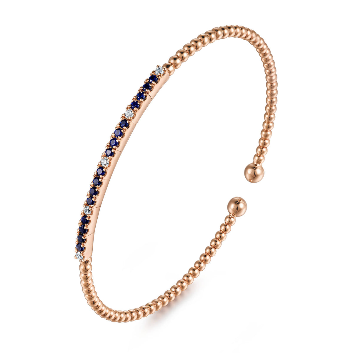 14K Rose Gold Bujukan Diamond and Blue Sapphire Cuff Bracelet — Gabriel & Co. BG4702-62K45SA