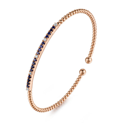 14K Rose Gold Bujukan Diamond and Blue Sapphire Cuff Bracelet — Gabriel & Co. BG4702-62K45SA