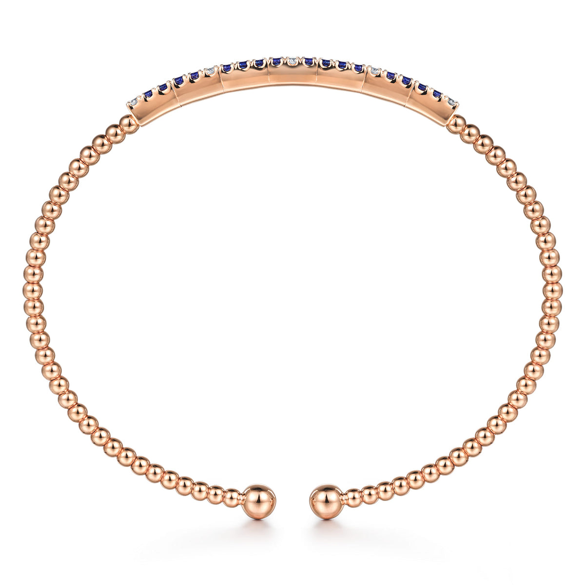 14K Rose Gold Bujukan Diamond and Blue Sapphire Cuff Bracelet — Gabriel & Co. BG4702-62K45SA