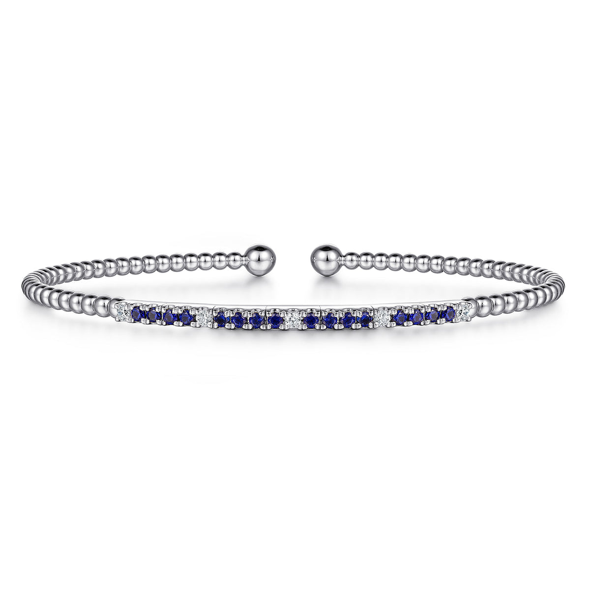 14K White Gold Bujukan Diamond and Blue Sapphire Split Bangle — Gabriel & Co. BG4702-62W45SA