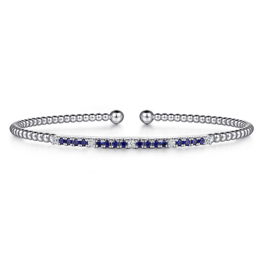 14K White Gold Bujukan Diamond and Blue Sapphire Split Bangle — Gabriel & Co. BG4702-62W45SA
