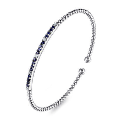 14K White Gold Bujukan Diamond and Blue Sapphire Split Bangle — Gabriel & Co. BG4702-62W45SA