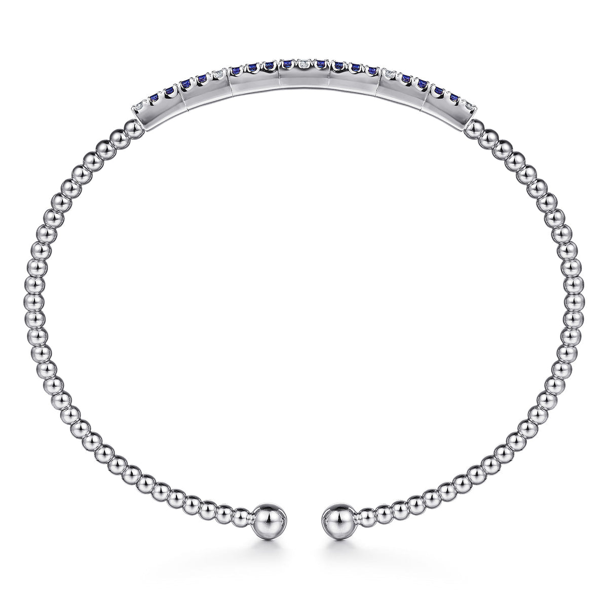 14K White Gold Bujukan Diamond and Blue Sapphire Split Bangle — Gabriel & Co. BG4702-62W45SA