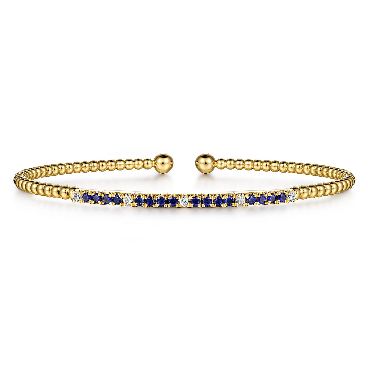 Beaded Bangle Bracelet Cuff 14K Yellow Gold Diamond and Blue Sapphire 0.09ct Bujukan — Gabriel & Co. BG4702-62Y45SA