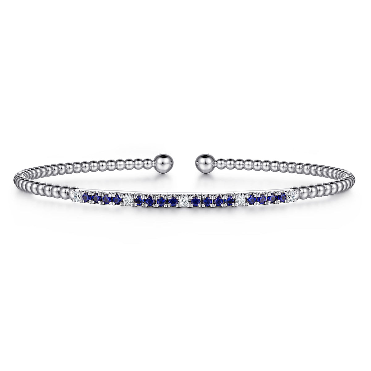 14K White Gold Bujukan Diamond and Blue Sapphire Split Bangle — Gabriel & Co. BG4702-6W45SA