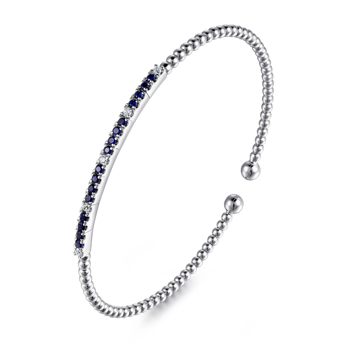 14K White Gold Bujukan Diamond and Blue Sapphire Split Bangle — Gabriel & Co. BG4702-6W45SA