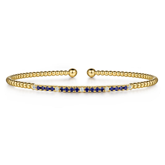 14K Yellow Gold Bujukan Diamond and Blue Sapphire Split Bangle — Gabriel & Co. BG4702-6Y45SA