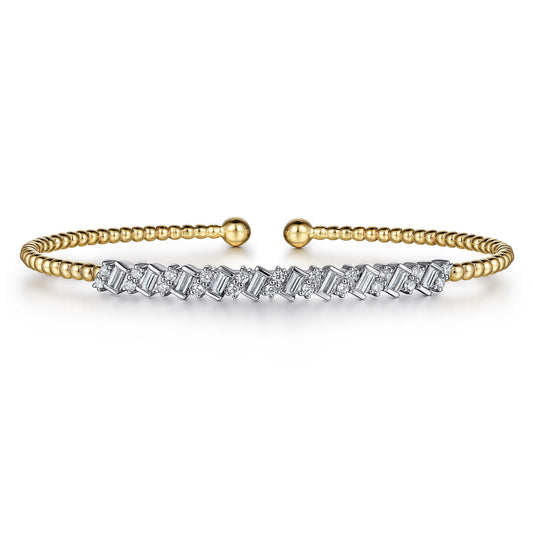 14K White-Yellow Gold Bujukan Baguette Diamond Cuff Bracelet — Gabriel & Co. BG4705-62M44JJ