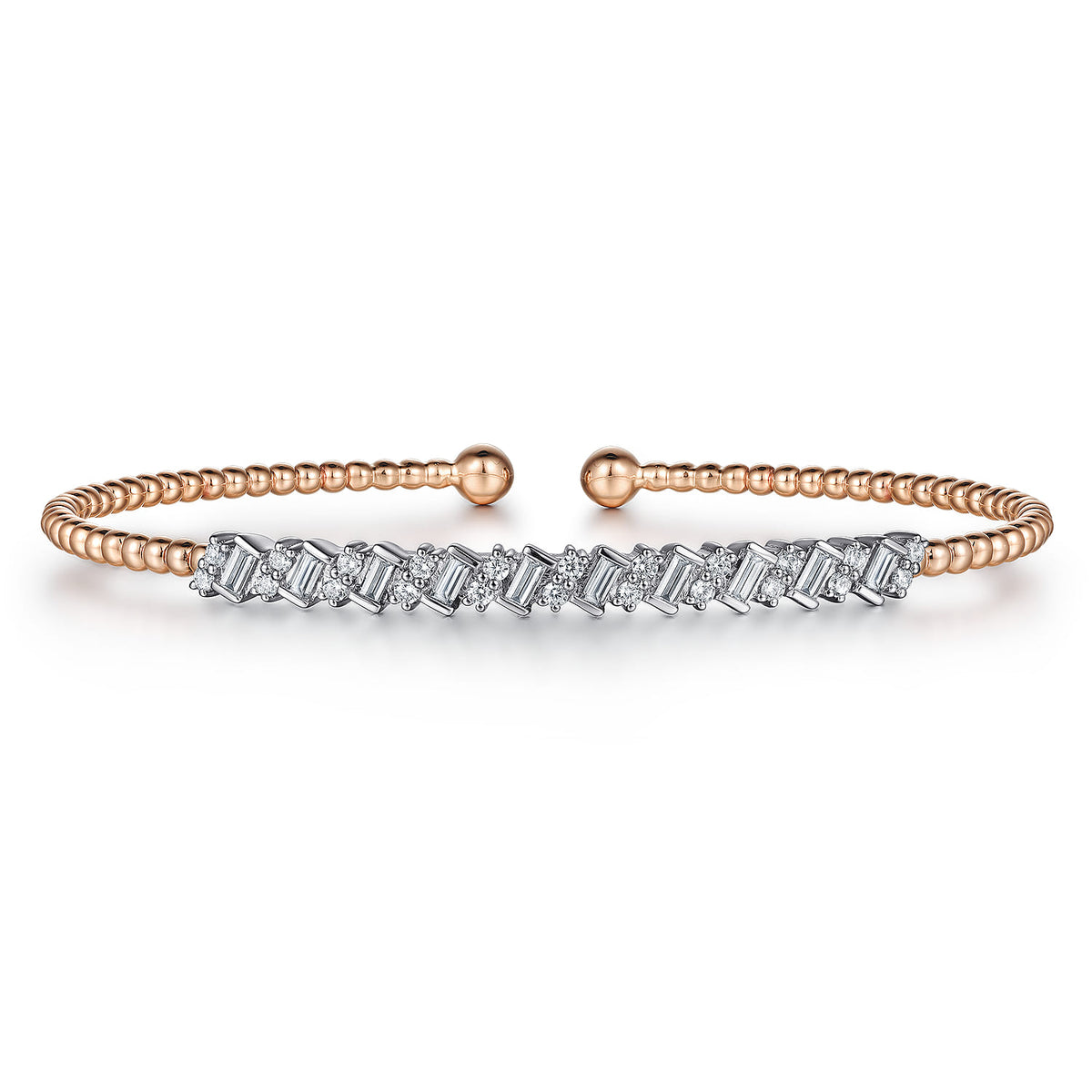 14K White-Rose Gold Bujukan Baguette Diamond Cuff Bracelet — Gabriel & Co. BG4705-62T44JJ