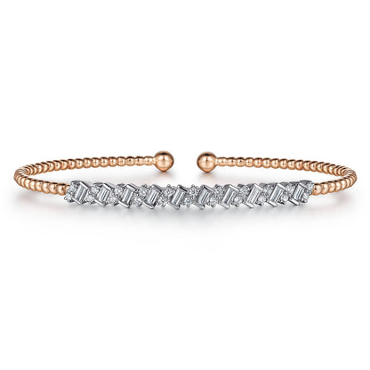 14K White-Rose Gold Bujukan Baguette Diamond Cuff Bracelet — Gabriel & Co. BG4705-62T44JJ