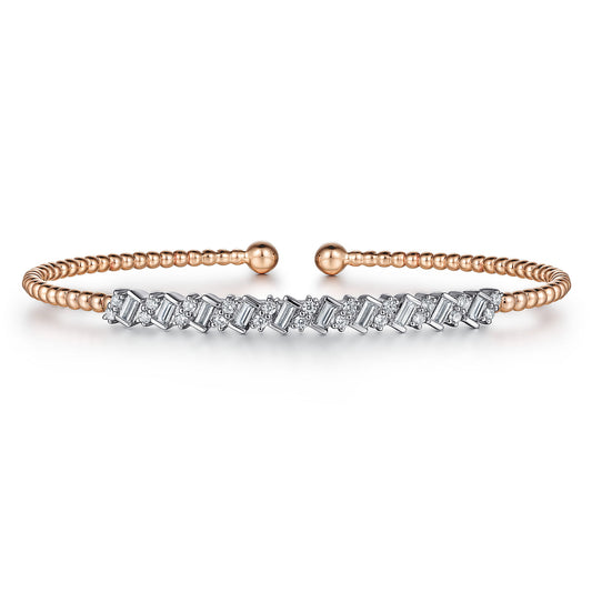 14K White-Rose Gold Bujukan Baguette Diamond Cuff Bracelet — Gabriel & Co. BG4705-62T44JJ