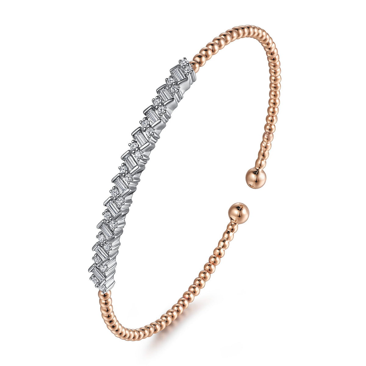 14K White-Rose Gold Bujukan Baguette Diamond Cuff Bracelet — Gabriel & Co. BG4705-62T44JJ