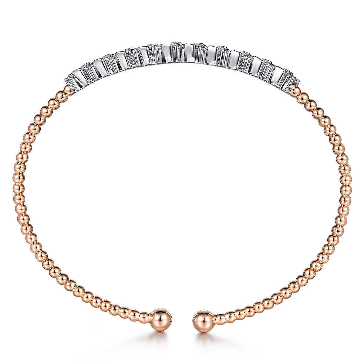 14K White-Rose Gold Bujukan Baguette Diamond Cuff Bracelet — Gabriel & Co. BG4705-62T44JJ
