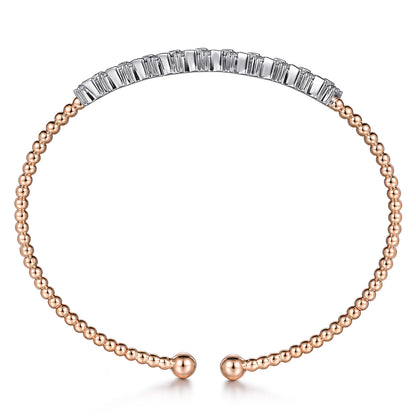 14K White-Rose Gold Bujukan Baguette Diamond Cuff Bracelet — Gabriel & Co. BG4705-62T44JJ
