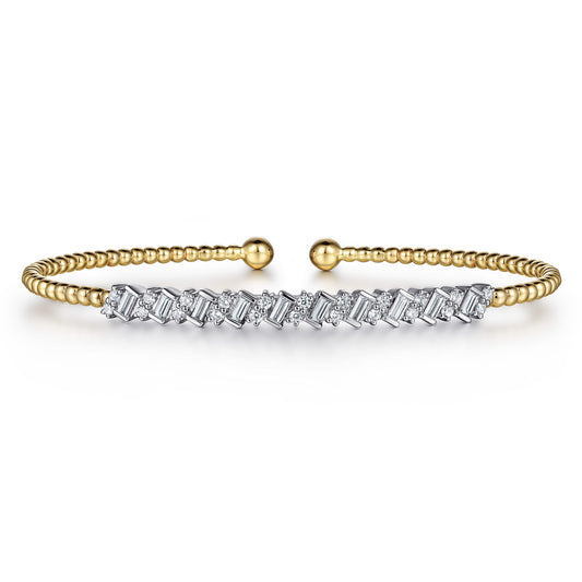 14K White-Yellow Gold Bujukan Baguette Diamond Cuff Bracelet — Gabriel & Co. BG4705-6M44JJ