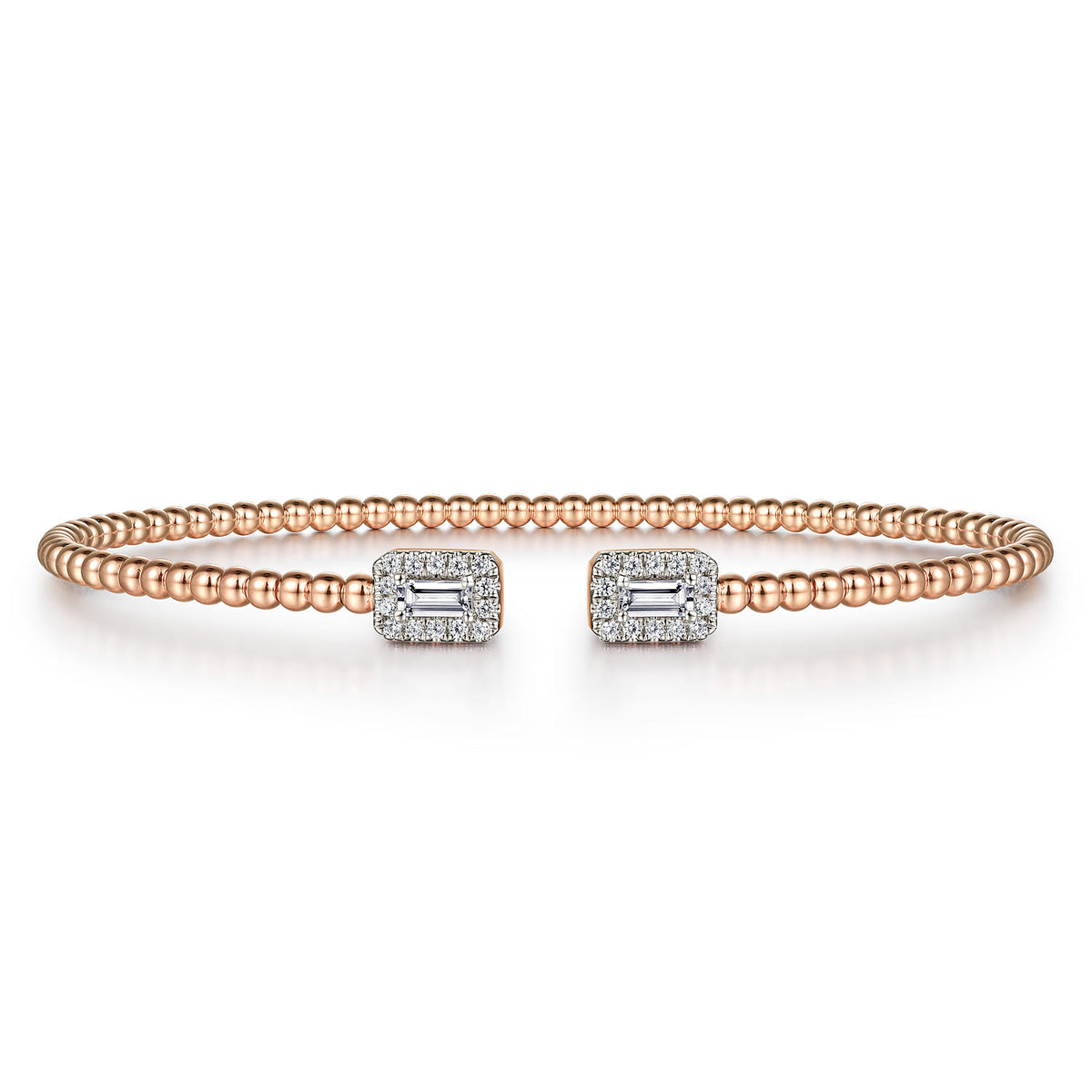 14K Rose Gold Bujukan Open Cuff Bracelet with Diamond Baguettes — Gabriel & Co. BG4711-62K44JJ