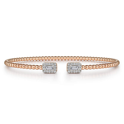 14K Rose Gold Bujukan Open Cuff Bracelet with Diamond Baguettes — Gabriel & Co. BG4711-62K44JJ