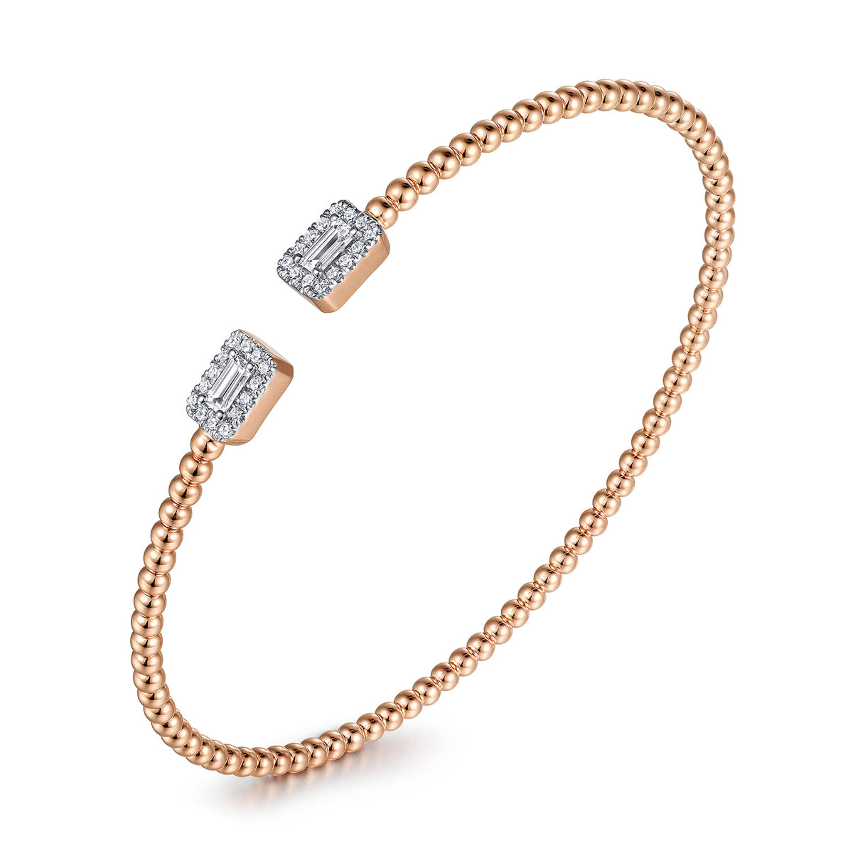 14K Rose Gold Bujukan Open Cuff Bracelet with Diamond Baguettes — Gabriel & Co. BG4711-62K44JJ