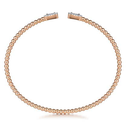 14K Rose Gold Bujukan Open Cuff Bracelet with Diamond Baguettes — Gabriel & Co. BG4711-62K44JJ