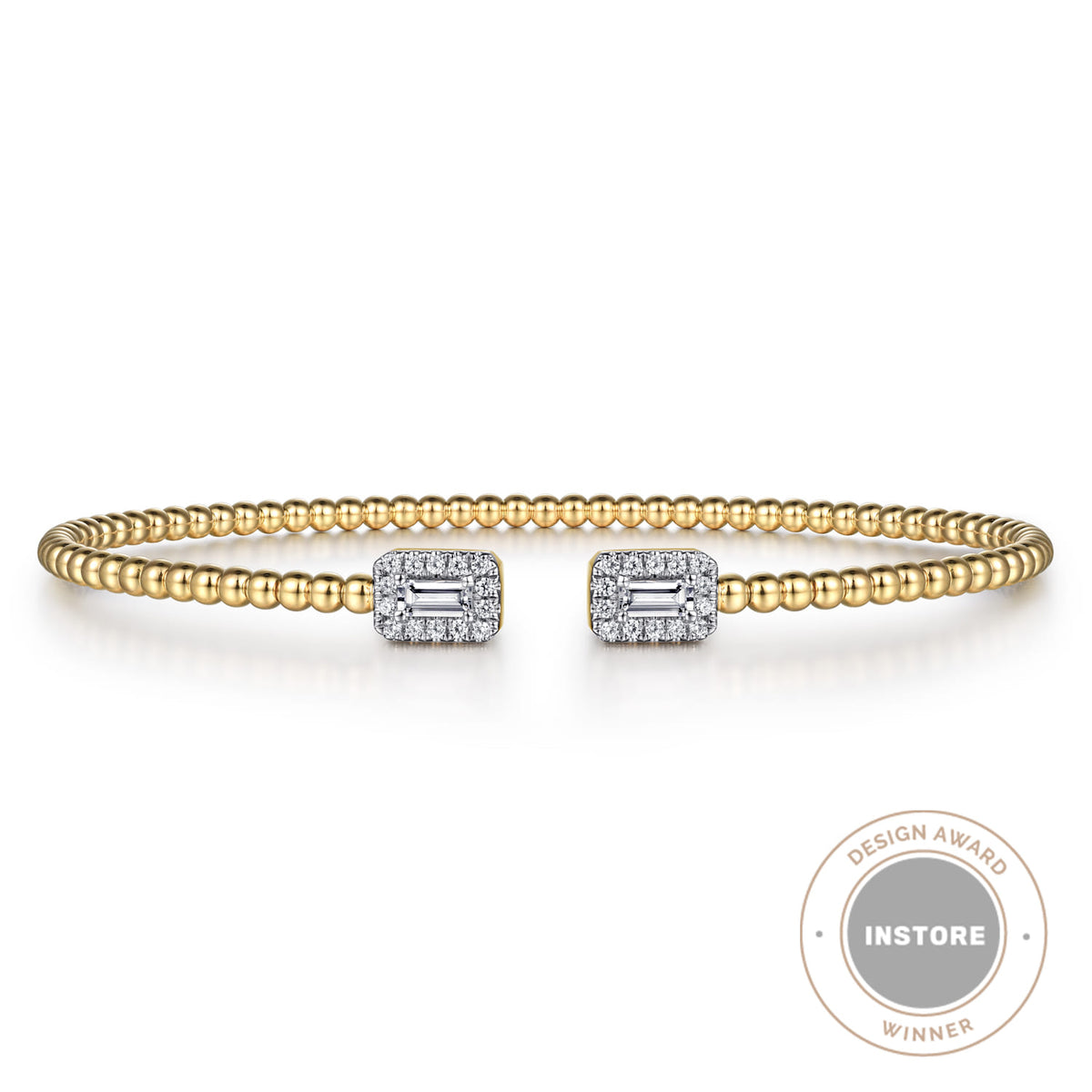14K Yellow Gold Beaded Diamond Open Cuff Bangle Bracelet-Bujukan — Gabriel & Co. BG4711-62Y44JJ