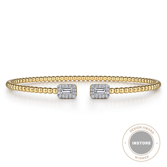 14K Yellow Gold Beaded Diamond Open Cuff Bangle Bracelet-Bujukan — Gabriel & Co. BG4711-62Y44JJ