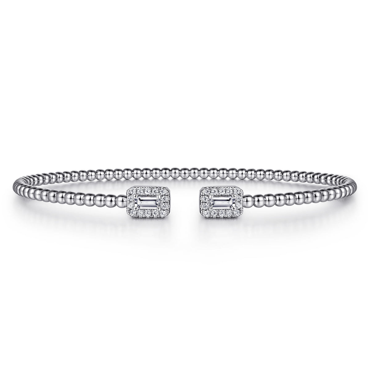 14K White Gold Bujukan Open Cuff Bracelet with Diamond Baguettes — Gabriel & Co. BG4711-6W44JJ