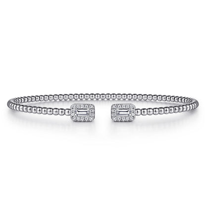 14K White Gold Bujukan Open Cuff Bracelet with Diamond Baguettes — Gabriel & Co. BG4711-6W44JJ