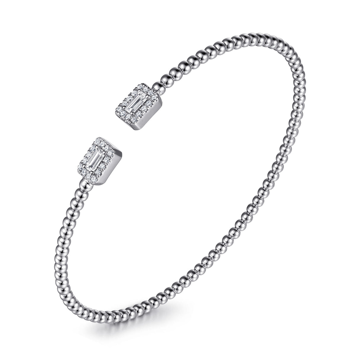 14K White Gold Bujukan Open Cuff Bracelet with Diamond Baguettes — Gabriel & Co. BG4711-6W44JJ