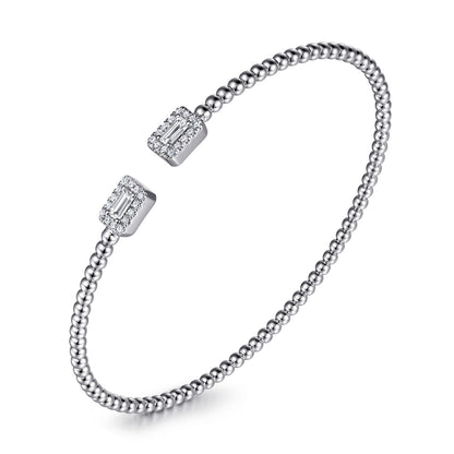 14K White Gold Bujukan Open Cuff Bracelet with Diamond Baguettes — Gabriel & Co. BG4711-6W44JJ