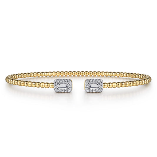 14K Yellow Gold Bujukan Open Cuff Bracelet with Diamond Baguettes — Gabriel & Co. BG4711-6Y44JJ