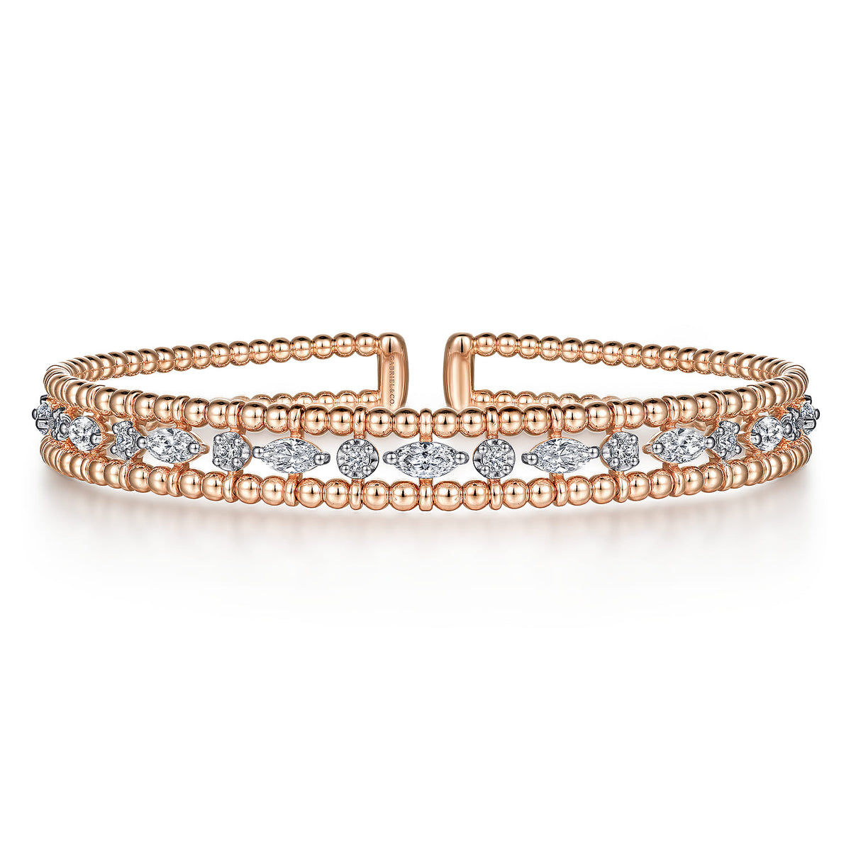 14K Rose Gold Bujukan Cuff Bracelet with Marquise and Round Diamonds — Gabriel & Co. BG4716-62K44JJ