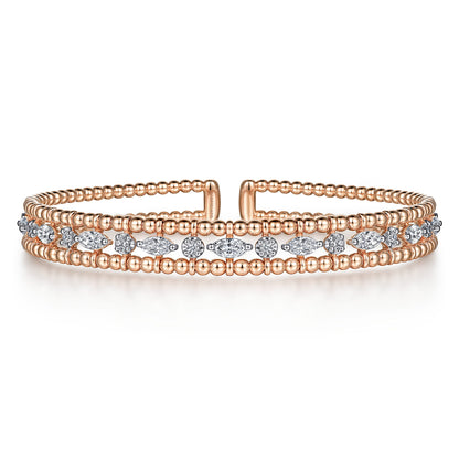 14K Rose Gold Bujukan Cuff Bracelet with Marquise and Round Diamonds — Gabriel & Co. BG4716-62K44JJ