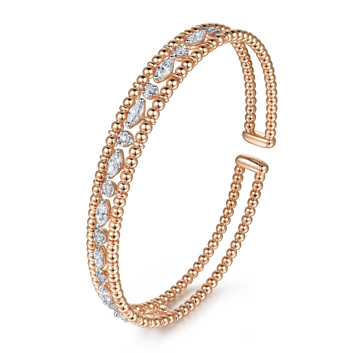 14K Rose Gold Bujukan Cuff Bracelet with Marquise and Round Diamonds — Gabriel & Co. BG4716-62K44JJ