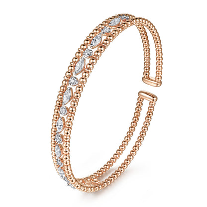 14K Rose Gold Bujukan Cuff Bracelet with Marquise and Round Diamonds — Gabriel & Co. BG4716-62K44JJ