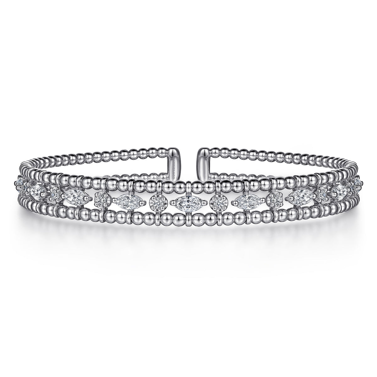 14K White Gold Bujukan Cuff Bracelet with Marquise and Round Diamonds — Gabriel & Co. BG4716-62W44JJ