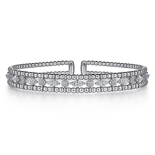 14K White Gold Bujukan Cuff Bracelet with Marquise and Round Diamonds — Gabriel & Co. BG4716-62W44JJ