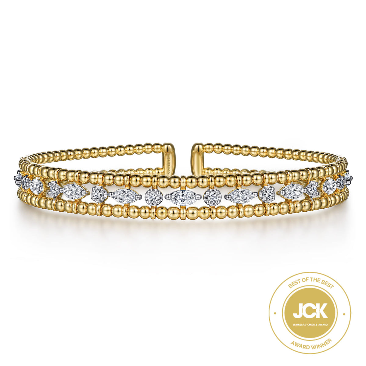14K Yellow Gold Bujukan Cuff Bracelet with Marquise and Round Diamonds — Gabriel & Co. BG4716-62Y44JJ