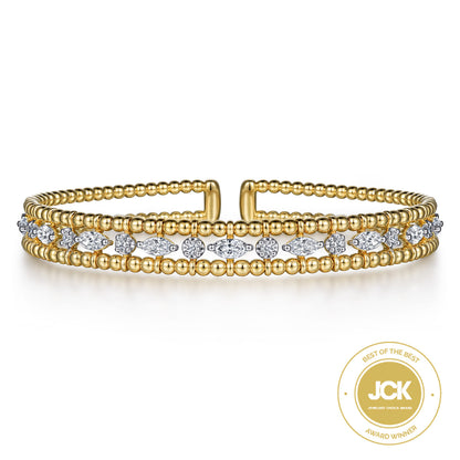 14K Yellow Gold Bujukan Cuff Bracelet with Marquise and Round Diamonds — Gabriel & Co. BG4716-62Y44JJ