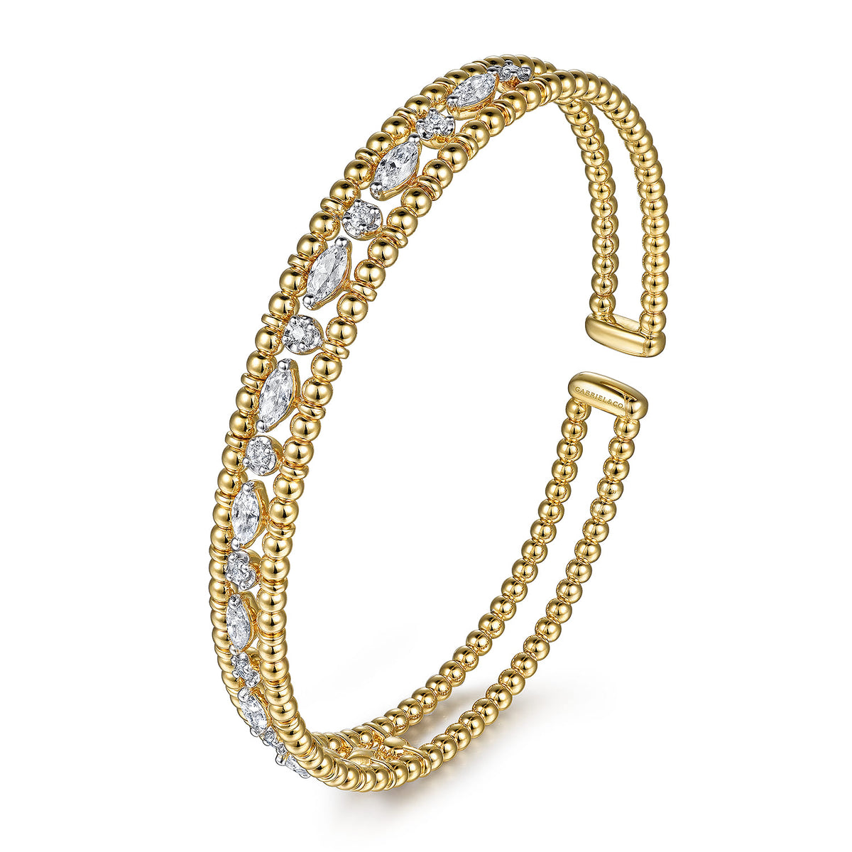 14K Yellow Gold Bujukan Cuff Bracelet with Marquise and Round Diamonds — Gabriel & Co. BG4716-62Y44JJ