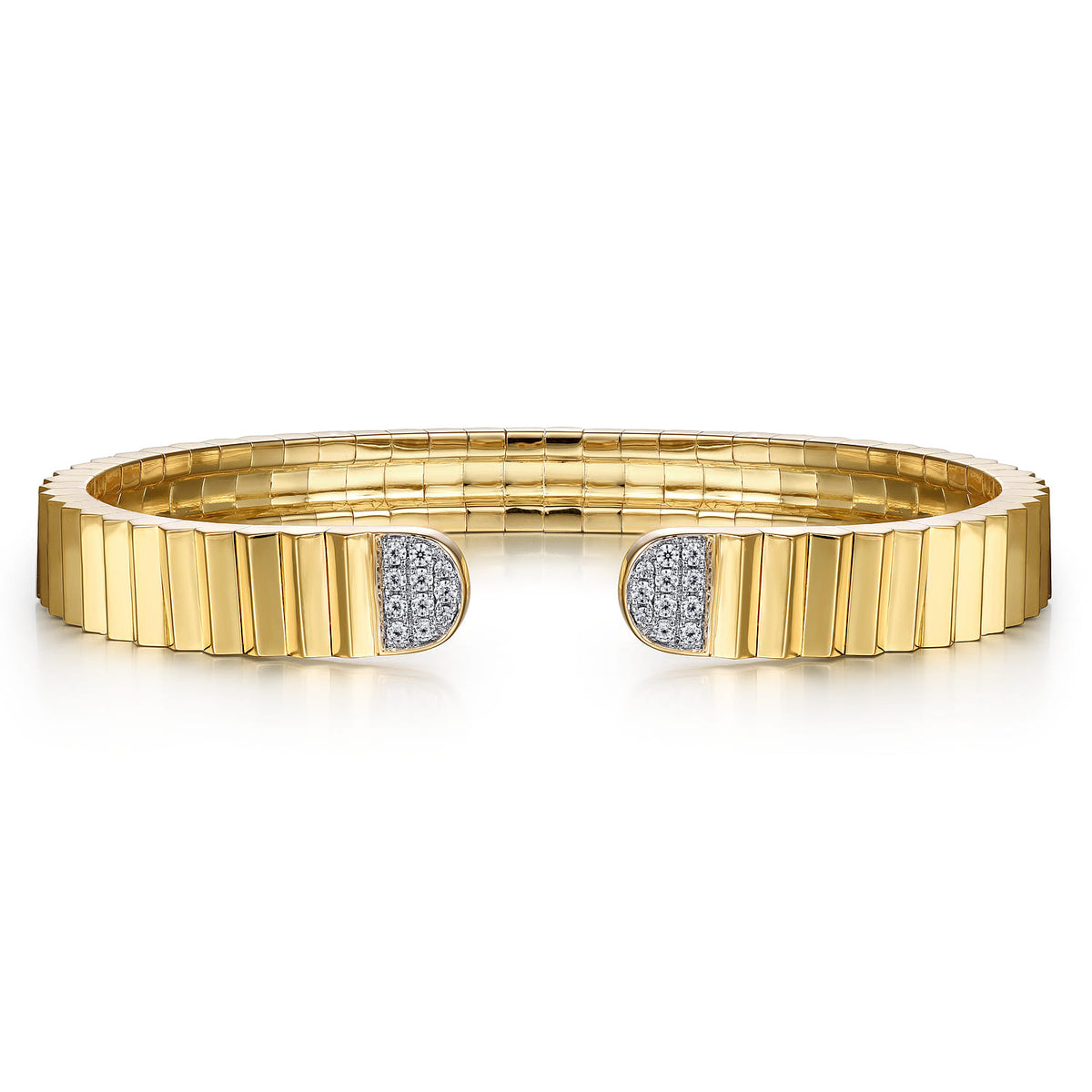 14K Yellow Gold Diamond Open Cuff Bangle in Diamond Cut Texture — Gabriel & Co. BG4737-62Y45JJ