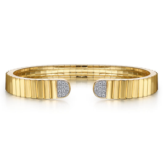 14K Yellow Gold Diamond Open Cuff Bangle in Diamond Cut Texture — Gabriel & Co. BG4737-62Y45JJ