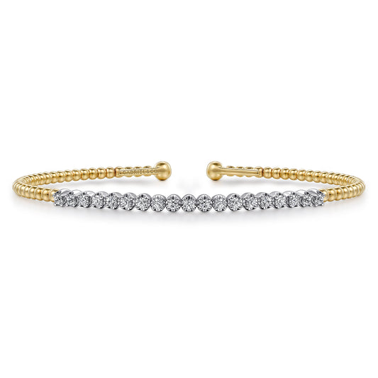 Beaded Bangle Bracelet Cuff 14K White and Yellow Gold Diamond 0.4ct Bujukan — Gabriel & Co. BG4781-62M45JJ