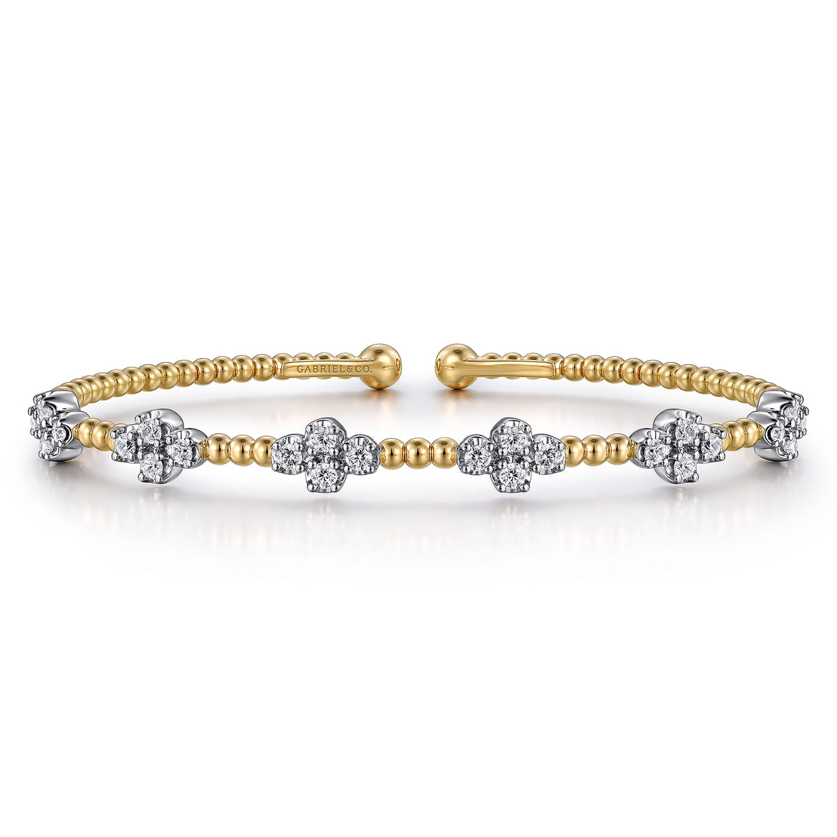14K White & Yellow Gold Beaded Diamond Cuff Bangle Bracelet, 0.7ct-Bujukan — Gabriel & Co. BG4782-62M45JJ