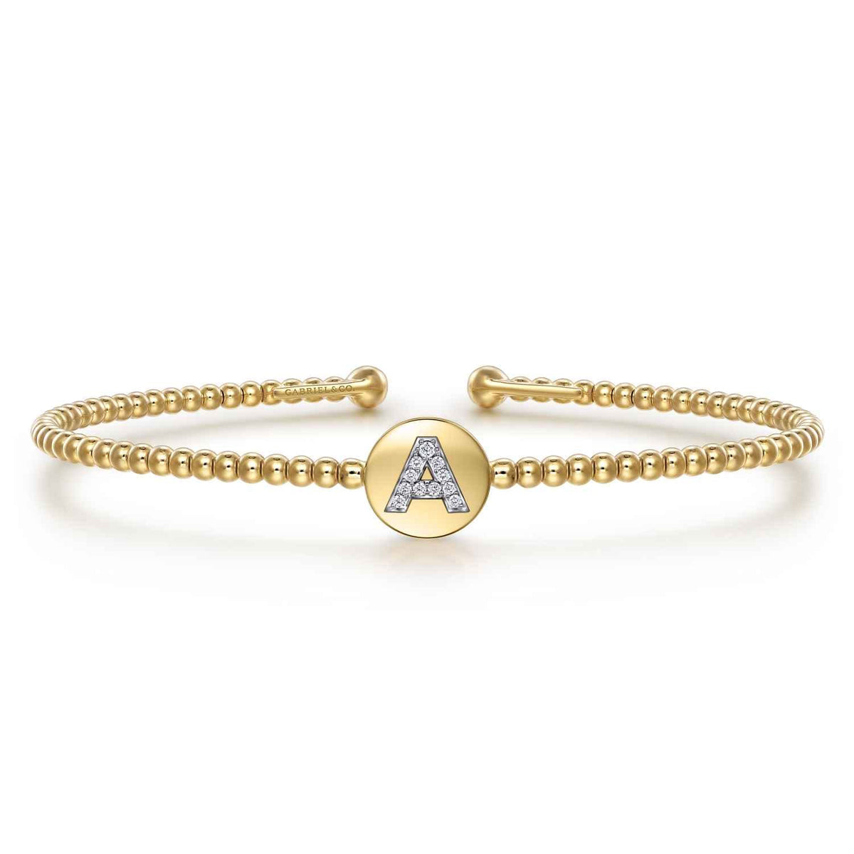14K Yellow Gold Round A Initial Diamond Bujukan Cuff Bracelet — Gabriel & Co. BG4787A-6Y45JJ